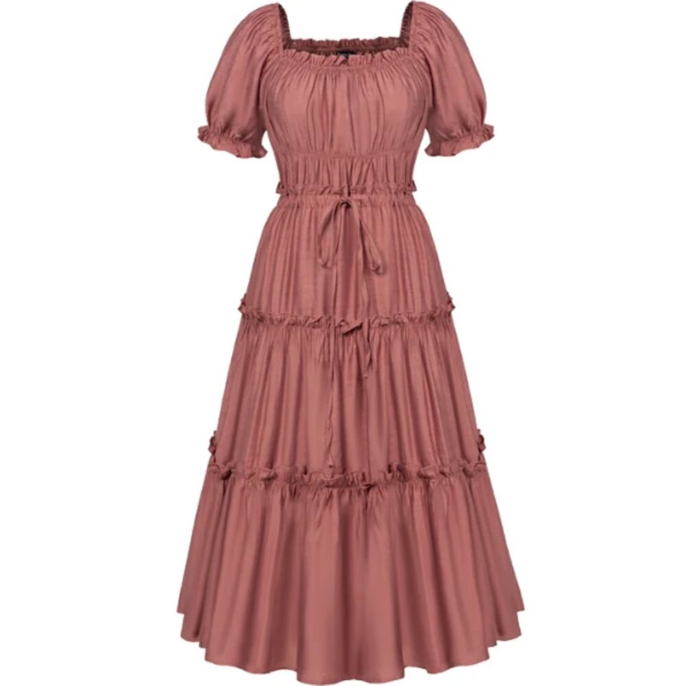 Scarlett Darkness Womens Victorian Tiered Midi Dress Size XL Ren Fair Pleated - Picture 2 of 10